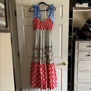 Free People Red, Blue, Cream Floral Maxi Dress